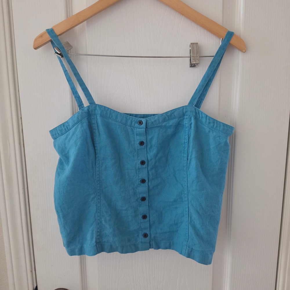 Everlane Blue 100% Linen Button Front Camisole Top Adjustable Straps Size 6